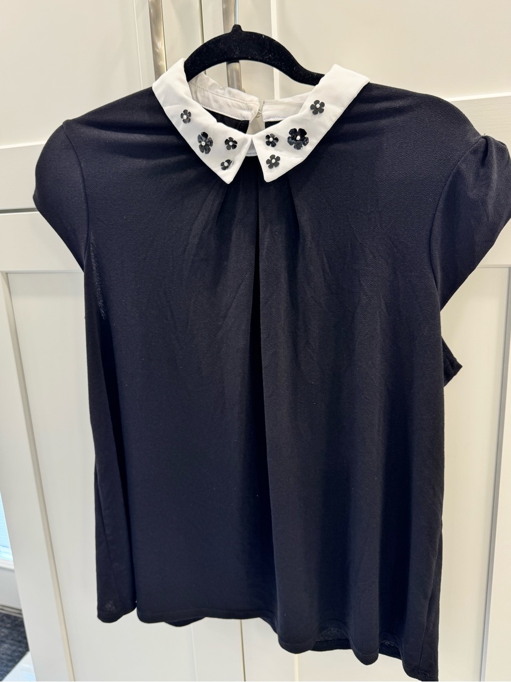 Elle Black Camisole with White Embellished Peter Pan Collar